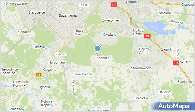 mapa Izabelin, Izabelin gmina Juchnowiec Kościelny na mapie Targeo